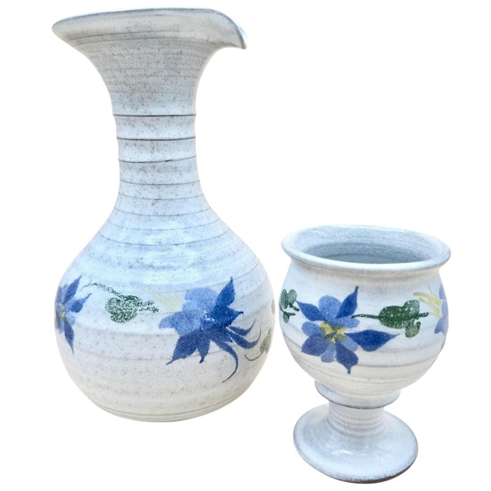 Vintage Studio Stoneware Pitcher/Vase & Chalice Set (c. 1970s–1980s)